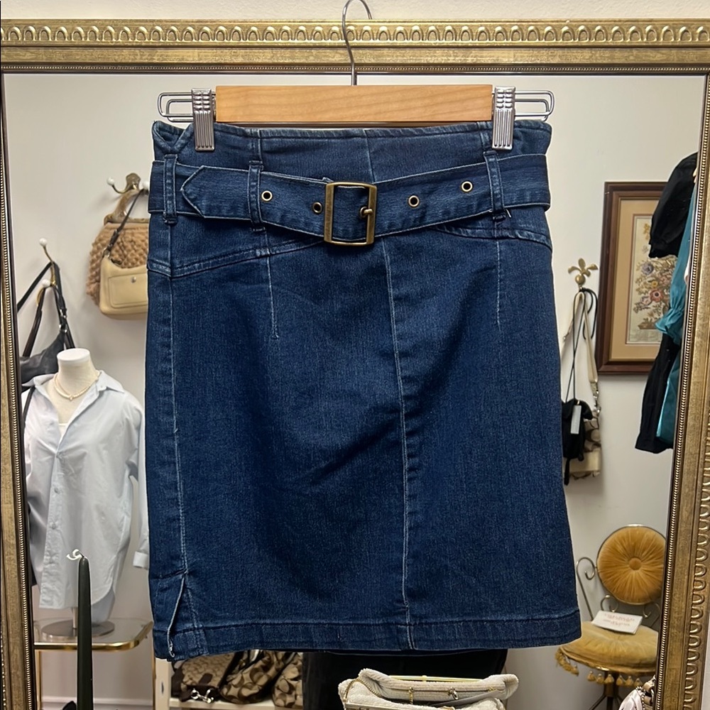 Free People Dark Blue Belted Pencil Skirt